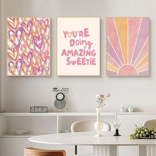 3er Aura Rosa Wanddeko Set - Aesthetic Kunstdrucke & Poster mit Inspirierenden Zitaten - Premium Moderne Wandbilder (40x50 cm, #02)