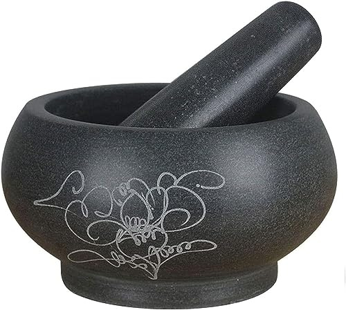 RUHEN Juego de mortero y Maja, Juego de mortero y Maja - Tazón de mortero y Maja - Mortero de Piedra para moler Alimentos en la Cocina para Especias, pastas, pestos y Guacamole Mortero con Maja