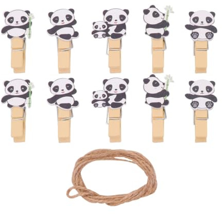 IMIKEYA 50 Stück Panda Mini Holzklammern für Fotos 3,8 cm Mini Wäscheklammern Holz Natur Holzklammern Deko Klammern mit Jute Twine zum Basteln und Foto aufhängen