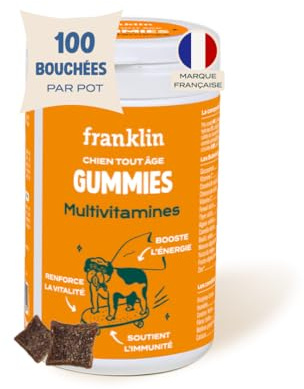 FRANKLIN Multivitamingummies för hundar - kosttillskott för hundar - stöder komplett - stärker immuniteten - hud- och pälsvård - aktiva principer - C-vitamin, B - 100 biter - 150 g