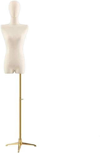 SHANYAYALI Weibliche Schaufensterpuppe, Oberkörper, weiß, flache Schulter, Schneiderpuppe mit Stoffkopf, Höhe 140–190 cm, goldener Metallständer (Gold-C)