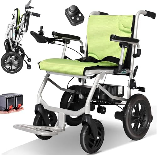 AMITD Silla de Ruedas Eléctrica Plegable Ligera, Doble Control, 15kg, Autonomía 20 km, Carga 120 kg, Todo Terreno, Certificación Aeronáutica, Doble Batería de Litio Extraíble, para Disabili, Anziani