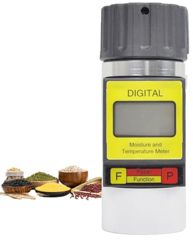 Humidimètre Portable pour céréales, testeur d'humidité avec écran LCD, Affichage Automatique de la teneur en humidité et de la température, calcul de la Moyenne, pour 24 Types de céréales.