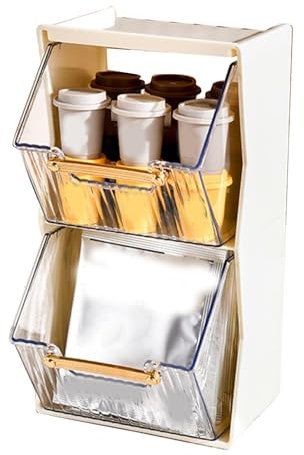 Cajas de almacenamiento de paquetes de té de Kuuleyn Organizador de té Organizador Desmontable Presentación de polvo de 2 capas Organizador de soporte de bolsas de té ahorrador de (Blanc)