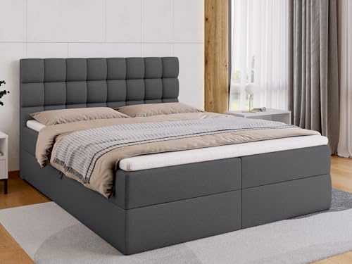 BROMARKT Boxspringbett mit Matratze 160x200cm Bett mit Topper Dunkelgrau | Polsterbett mit Bettkasten Doppelbett mit Stauraum für Schlafzimmer gepolsterte Kopfteil Bed Bonell Boxbett H3 DAKOTA