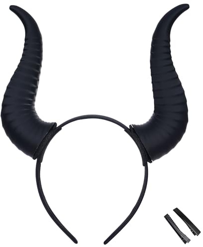 MOSTORY Dark Devil Horns Headband for Women Men, Black Demon Horn Headband with 3D Printing Removable Bull Horns for Renfaire Cosplay