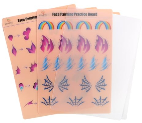 Bowitzki face Painting Practice Board,Reusable Colorful face Paint Practice Board,Painting Makeup Exercise Template A4 Size (#3)