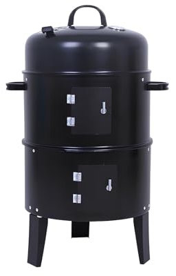 PQPQLI Vertikaler Holzkohle-Smoker, Tragbarer 3-in-1-Holzkohlegrill Aus Stahl Mit Zwei Grillflächen Und Thermometer Für Camping Und Picknick
