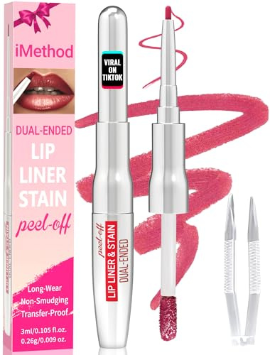 iMethod Lip Liner Stain - Lip Stain, 2-In-1 Dual-Ended Peel Off Lip Stain with Tweezer, Natural Long Lasting Peel Off Lip Liner, Easy to Use for All Skin Types, Stay All Day, Rose | 2-In-1, With Tweezer, Natural Long Lasting, Transfer-Proof, Highly Pigmented, Easy to Use, All Skin Types