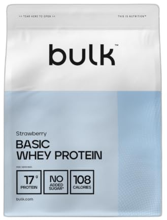 Bulk Basic Protéine en Poudre | Fraise | 1,25 kg | 41 Portions | Jusqu’à 18 g de Protéines par Portion | Faible en Sucres | Formule à Absorption Rapide | Prise de Masse Musculaire et la Récupération