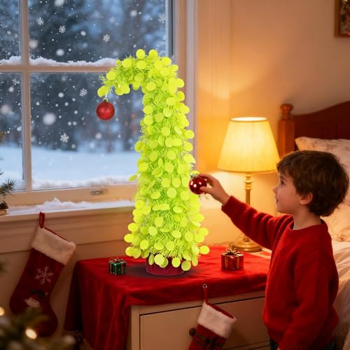 NEXSTRON 2025 Mini Weihnachtsbaum 60cm/2ft, Tisch Weihnachtsbaum Mini Weihnachts Baum Klein, Schreibtisch Weihnachtsbaum Tree für Tischdeko Schaufenster Neujahr Haus Büro Dekoration