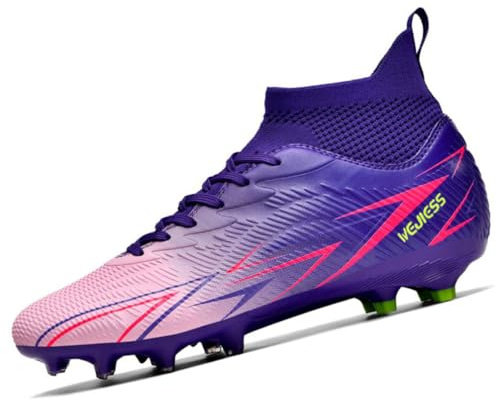 WEJIESS Scarpe da Calcio Uomo High Top Spikes,Tacchetti Teenager Training Scarpe da Calcetto, Design Aerodinamico, Suola in Tacchetti per Campo Verde, Colori Vivaci