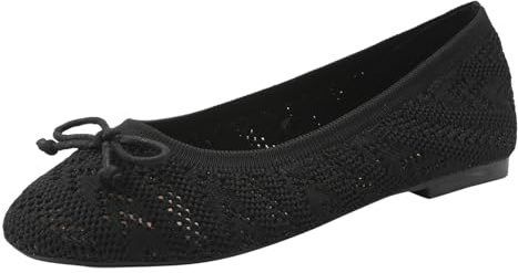 Generisch Ballerinas Women's Sporty Moccasins Slip On Comfortable Ballerina Flat Lace Shoes Elegant Knitted Dress Trainers Non-Slip Summer Women's Shoes Summer Shoes Shoes, black, 7 UK