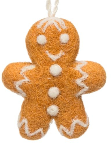 SIKORA Filz Anhänger hangemachter Christbaumschmuck aus Wollfilz Deko Figur Weihnachten Ornament - Handmade in Nepal, Farbe:Lebkuchenmann klein 7cm - FZ02