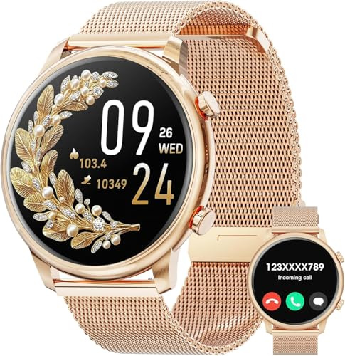 Hwagol Smartwatch Damen, 1.39 Zoll Touchscreen Smart Watch mit Bluetooth Anrufe, Uhr Damen Herren mit 140+ Sportmodi SpO2 Pulsuhr Schlafmonitor Schrittzähler, Armbanduhr für Android iOS