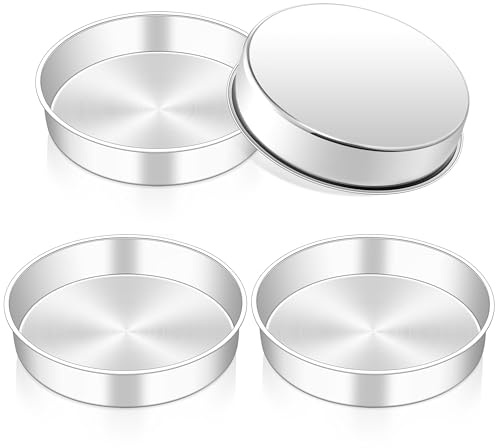 Homikit 9 Inch Cake Tin Set of 4, Stainless Steel Round Baking Pans | Healthy & Sturdy, Seamless Design, Heat Resistant, Mirror Finished & Dishwasher Safe, Great for Birthday Wedding Christmas