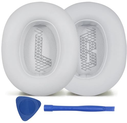 Ersatz-Ohrpolster für JBL E65 (E65BT E65BTNC)/Live 650 (650NC 650BTNC)/Live 660 (660NC 660BTNC)/Duet NC Over-Ear-Kopfhörer, weiche Leder-Ohrpolster, geräuschisolierender Schaumstoff, Weiß