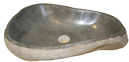Marblechic - Lavandino in Pietra di Fiume Naturale cm 60x40x15 | Lavabo da Appoggio Artigianale per Bagno Moderno o Chalet di Montagna
