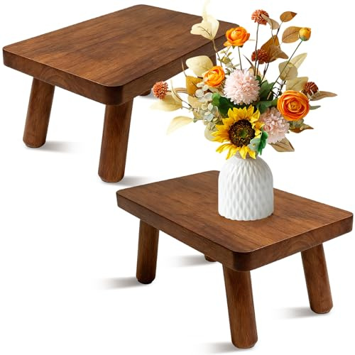 Jibrelxion 2 Pack 6.3'' Tall Wooden Step Stools, Hold Up to 400 LBS, Wooden Bed Step Ladder with 4 Non-Slip Rubber Stepping Feet, Solid One Stepping Stools for Living Room, Kitchen and Bedroom, Brown