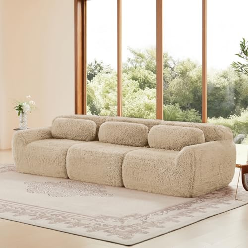 dowowdo Modulares 3-Sitzer Tiefsofa, Boneless Cloud Couch, Premium Plüschstoff, Beige, Frei Kombinierbar für Wohnzimmer, Ohne Montage
