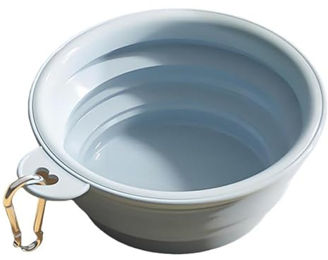 Cuenco de viaje plegable para perros y gatos con mosquetón, cuencos de viaje para mascotas de color, plato plegable de silicona para agua (azul S)