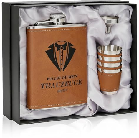 Coffret Flasque Acier Inoxydable 240ml avec 4 Verres & Entonnoir – Set Complet avec Boîte Cadeau – Pour Voyages, Camping, Bar à la Maison, EVG – Cadeau Homme