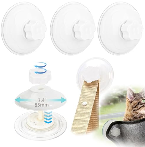 4 Pack Cat Window Perch Suction Cup, Strong Adhesive Replacement Suction Cup with Screws for Foldable & Cordless Cat Window Hammock Seat (Transparent, 85mm Plastic Screws)