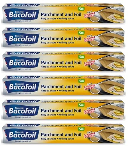 Parchment & Foil Baking Paper 30cm x 5m – Pack of 6 | 2-in-1 Non-Stick Parchment & Foil | Ideal for Baking, Roasting, Freezing & Food Storage