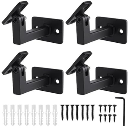Serenophile Adjustable Iron Handrail Bracket, Wall Mount Railing Holder with Flexible Angle for Staircase Hallway Office, Black, 4 Pack