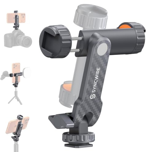 Syncwire Adattatore Cellulare per Treppiedi, Attacco Smartphone Treppiede Con 2 Cold Shoe, Base Combinata Con Vite 1/4 E Supporto Cold Shoe, Morsetto Treppiede Rotante A 360°, Sostegni per Fotocamera