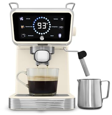 Swan Retro Pump Espresso Coffee Machine, Digital Smart Touch Display, 5 Pre-Sets, 20 Bar Pressure, Milk Frother for Latte and Cappuccino Drinks, 1 & 2-Shot Filters, 1.5 Litre, Cream, SK22113CRM