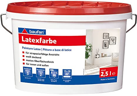 FVLFIL 2.5 Liter Latex-Farbe für innen + außen, hochwertige Strapazierfarbe