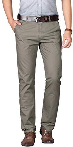Kuson Homme Pantalon Anti-Rides Taille Haute Coton Tube Droite Décontracté Kaki 38