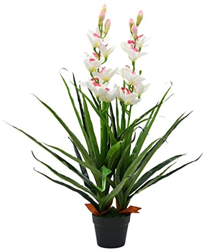vidaXL Plante Artificielle Orchidée Cymbidium avec Pot Vert Décor Maison