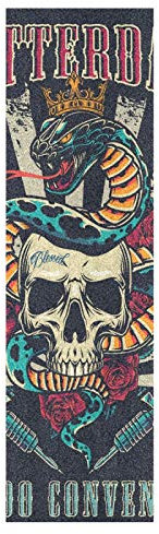 Mnsruu Zuckerschädel Vintage Schlange Skateboard Griffband Sandpapier Griptape Rutschfestes Blasenfrei Blatt 1 Stück Longboard Aufkleber Scooter 22,9 x 83,8 cm
