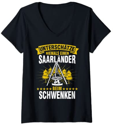 Damen Saarländer Schwenker Männer Grillen Saarländisch Saarland T-Shirt mit V-Ausschnitt