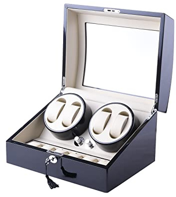 DUKWIN Automatic Watch Winder, Watch Winders with 4 Winder Positions and 6 Display Storage Spaces with Quiet JapMotor Powered by Battery or AC Adapter for Men and Women Watches (British Plug)