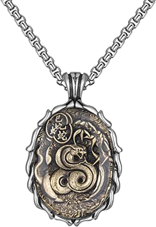 HIJONES Collier Zodiaque Chinois pour Homme en Acier Inoxydable Pendentif Guerrier 12 Animaux avec Chaîne