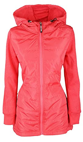 VIN TE Damen Steppjacke Outdoor Jacke Kapuze Hoodie Übergangsjacke S M L XL (L, Rot)