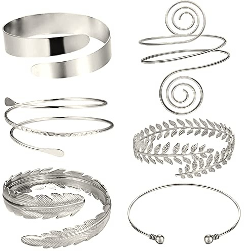 ISAKEN 6 Pezzi Bracciale Braccio per Donna, Minimalista Boemia Bracciale, Aperti Regolabile Polsino Braccialetto Bobina Foglia Set, Gioielli Polsino Bracciale