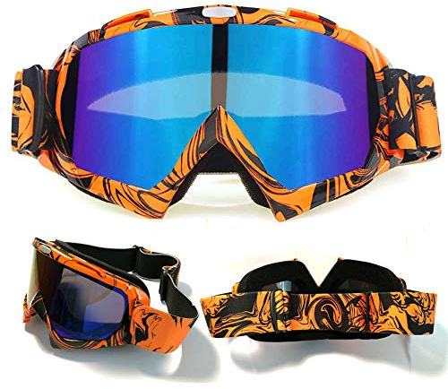 E-Soul Motorrad Goggle Motocross Wind Staubschutz Fliegerbrille Snowboardbrille Schneebrille Skibrille Wintersport Brille Für Damen Und Herren Jungen Und Mädchen (Orange-Black Multicolor)