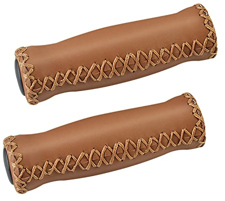 SOLODRIVE Bike Handlebar Grips, Vinyl Leather Grips, Hand-Stitched for Beach Cruiser Bike, Fits Most 22.2mm (7/8) Bicycle Handlebar (Brown)