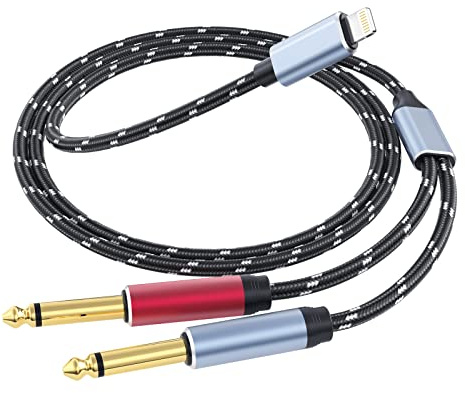 Câble audio DCNETWORK Lightning vers double 6,35 mm TS mono stéréo 6,35 mm compatible avec iPhone 12/11/X/XS/XR/8/7/iPad, amplificateur, haut-parleur, casque, console de 4,7 mètres