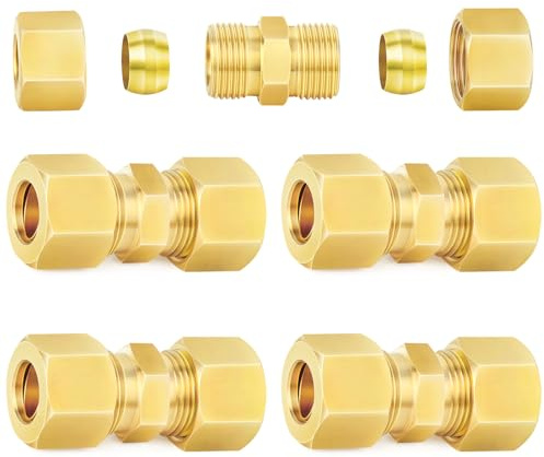 ChillWaves Brass Compression Tube Fitting, 1/2 OD x 1/2 OD Compression Union Connector(5-PACK)