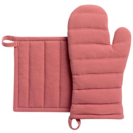 Winkler - Lot gant/manique Jona – Coton recyclé - Protection de cuisine, barbecue, pâtisserie – Dessous de plat en tissu