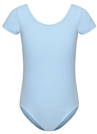 HIPPOSEUS Fille Justaucorps de Ballet Danse Manche Courte Classique Gymnastique Leotards Bodysuit Costume Dancewear, AM0019DX-Bleu, 2-3 ans