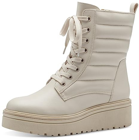 MARCO TOZZI Damen Stiefeletten zum Schnüren aus Kunstleder Plateau, Beige (Cream Comb), 39