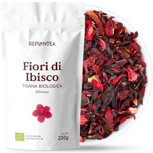 Karkadè Fiori di Ibisco Biologico 200g – Oltre 100 Tazze | Ibisco Essiccato per Tisana, Infusione e Tè Freddo | Carcadè, Fiore di Jamaica, Hibiscus | Senza Teina | REPLANTEA