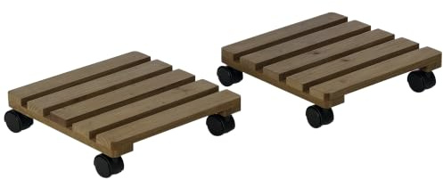 Outsunny Pflanzenroller Bremsen 2er-Set Tannenholz 30 x 30 cm Dunkelbraun | Blumenroller, Rollbarer Pflanzenständer, Outdoor, Innen- und Außenpflanzen