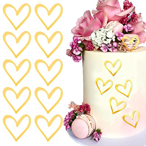BETESSIN 10Pcs Torten Deko Herzen Acryl Kuchen Deko Herz Cake Topper Gold Kuchen Dekoration Geburtstag Tortenaufsatz Set für Hochzeit Party Feier Geschenkverpackung